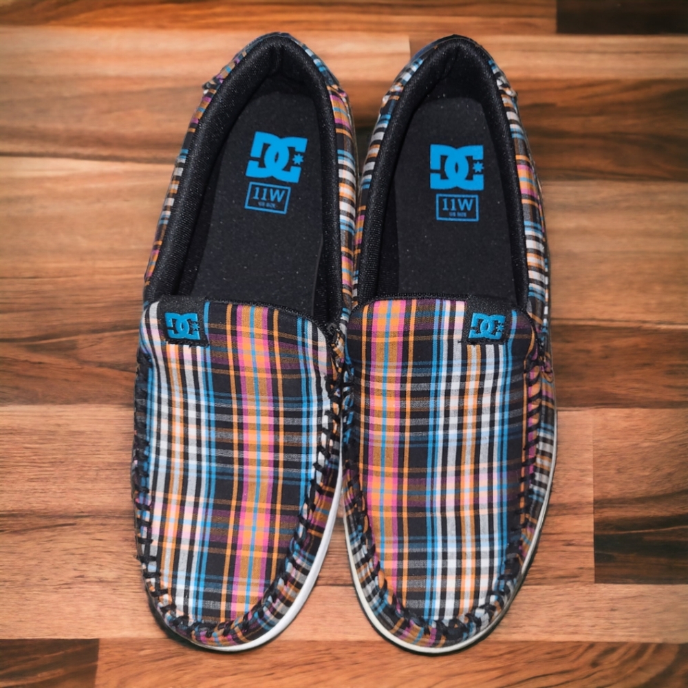 NEW OLD Stock DC WOMEN'S VILLAIN TX SKATE SHOES PLAID BLACK/TURQUOISE US 11